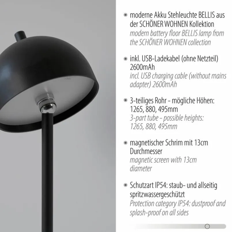 Außenstehleuchten|Außenstehleuchten|SCHÖNER WOHNEN-Kollektion Akku-Stehlampe Bellis Schwarz