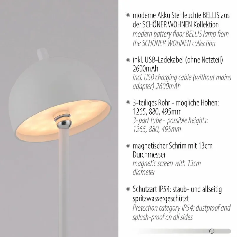 Außenstehleuchten|Außenstehleuchten|SCHÖNER WOHNEN-Kollektion Akku-Stehlampe Bellis Weiß