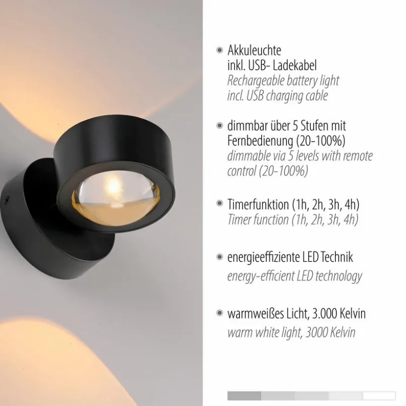 JUST LIGHT. Wandleuchten-Akku-Wandleuchte Chia Anthrazit