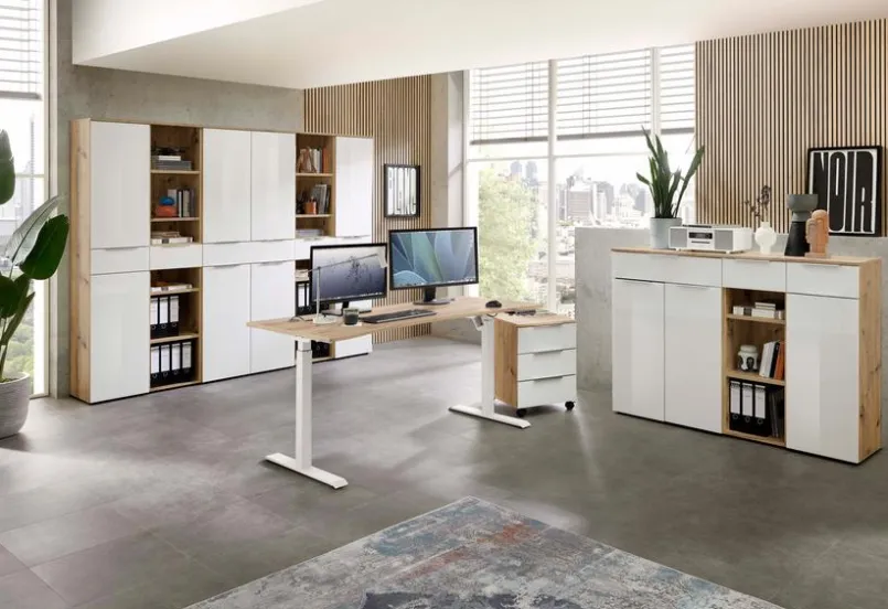 Innostyle Büroschränke & Regale-Aktenschrank Santorin Eiche / Weiß