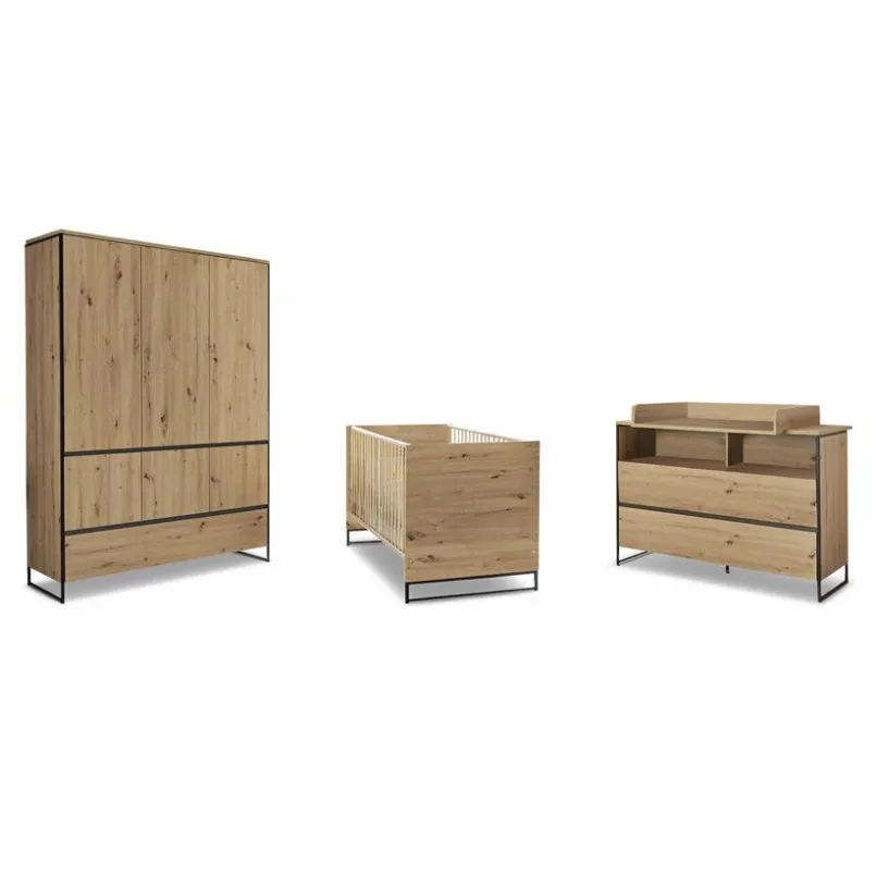 BEGABINO Babyzimmer-Komplettsets|Babyzimmer-Komplettsets-Babyzimmer-Set Marseille 3tlg. Artisan-Eiche