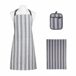 ladelle Geschirrtücher|Schürzen-Backset Stripe 3tlg. Grau