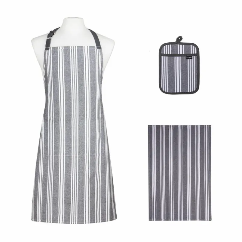 ladelle Geschirrtücher|Schürzen-Backset Stripe 3tlg. Grau