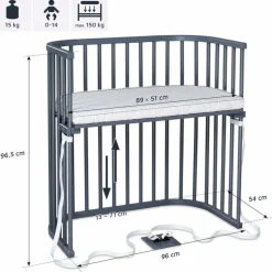 babybay Stubenwagen & Babywiegen|Stubenwagen & Babywiegen-Beistellbett Boxspring Grau