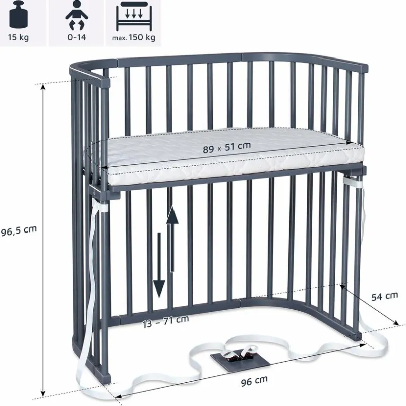 babybay Stubenwagen & Babywiegen|Stubenwagen & Babywiegen-Beistellbett Boxspring Grau