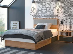 Wójcik Jugendbetten|Jugendbetten-Bett mit Polsterkopfteil Twenty 120 x 200 cm Eiche