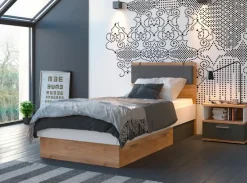 Wójcik Jugendbetten|Jugendbetten-Bett mit Polsterkopfteil Twenty 90 x 200 cm Eiche / Weiß