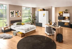 Wójcik Jugendbetten|Jugendbetten-Bett mit Polsterkopfteil Twenty 90 x 200 cm Eiche / Weiß