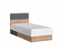Wójcik Jugendbetten|Jugendbetten-Bett mit Polsterkopfteil Twenty 90 x 200 cm Eiche / Weiß