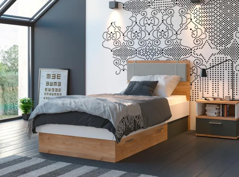 Bett mit Polsterkopfteil Twenty 90 x 200 cm<Wójcik Discount