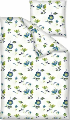 Bettwäsche|Collection Noblesse Bettwäsche Blume 135 x 200 cm Weiß / Blau