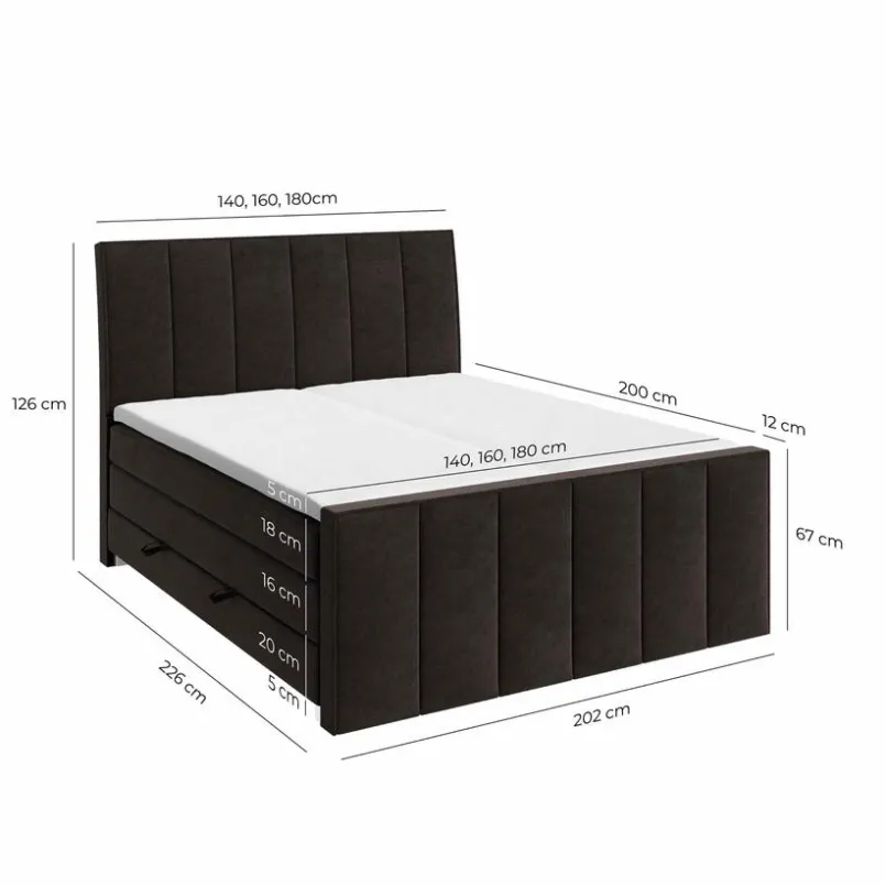 Betten-Boxspringbett Vertical 180 x 200 cm Schwarz