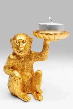 KARE DESIGN Dekofiguren Tiere & Pflanzen-Deko-Figur Monkey Tealight Holder Gold