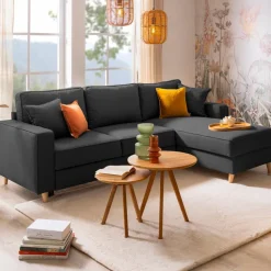 Schlafsofas|Schlafsofas-Ecksofa Lyon Dunkelgrau