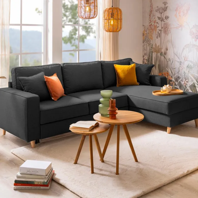 Schlafsofas|Schlafsofas-Ecksofa Lyon Dunkelgrau