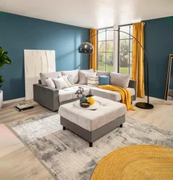 BOOOM Schlafsofas|Schlafsofas-Ecksofa mit Hocker Antonia Silbergrau