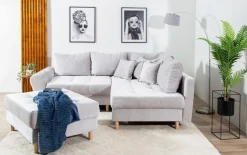 BOOOM Schlafsofas|Schlafsofas-Ecksofa mit Hocker Rice Grau