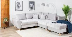 BOOOM Schlafsofas|Schlafsofas-Ecksofa mit Hocker Rice Grau