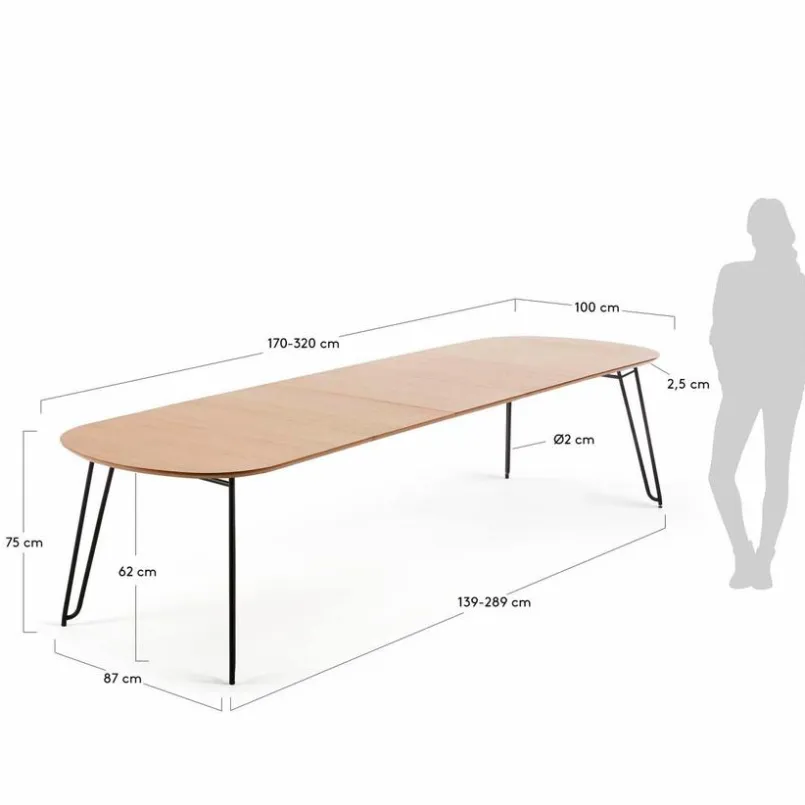 Kave Home Esstische-Esstisch mit Auszug Novaks 170/320 x 100 cm Eiche