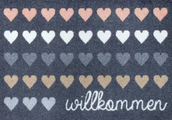 Wash & Dry Fußmatten-Fußmatte Willkommen Herzen 50 x 75 cm Grau