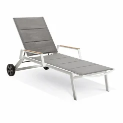 Loungeliegen|Gartenliegen-Gartenliege, m.Teaklehne Verona, Alu/Textilene Weiß