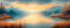 EUROART Bilder Ohne Rahmen-Glasbild 50 x 125 cm Atmospheric Landscape III Blau