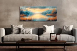 EUROART Bilder Ohne Rahmen-Glasbild 50 x 125 cm Atmospheric Landscape III Blau