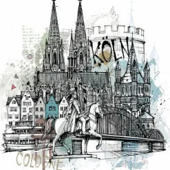 Glasbild 30 x 30 cm Cologne collage<EUROART New