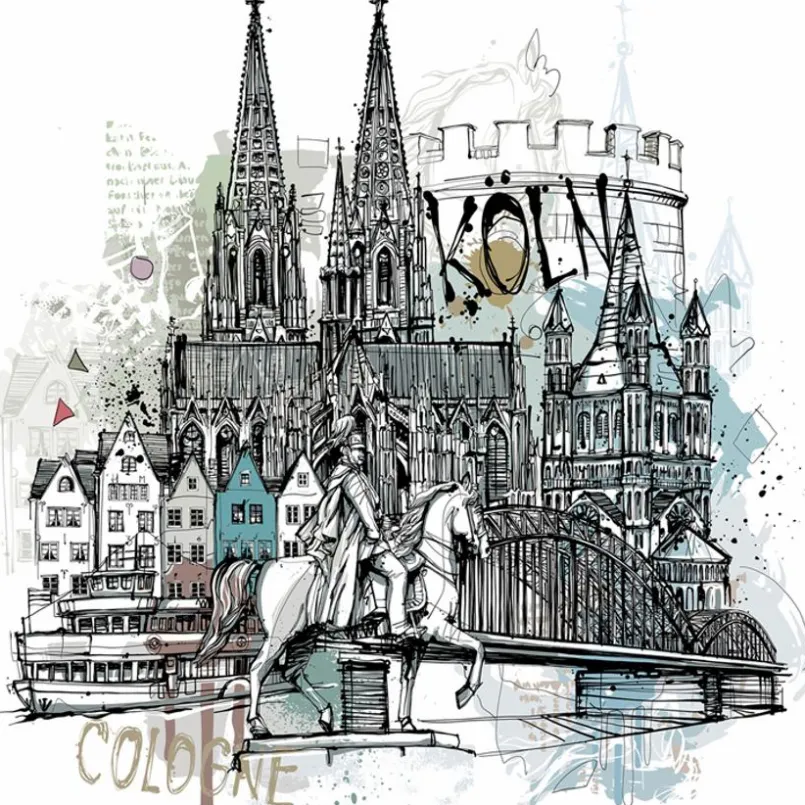 Glasbild 30 x 30 cm Cologne collage<EUROART New
