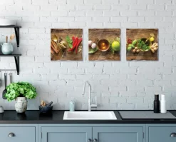 EUROART Bilder Ohne Rahmen-Glasbild 30 x 90 cm Herbs and Spices Bunt