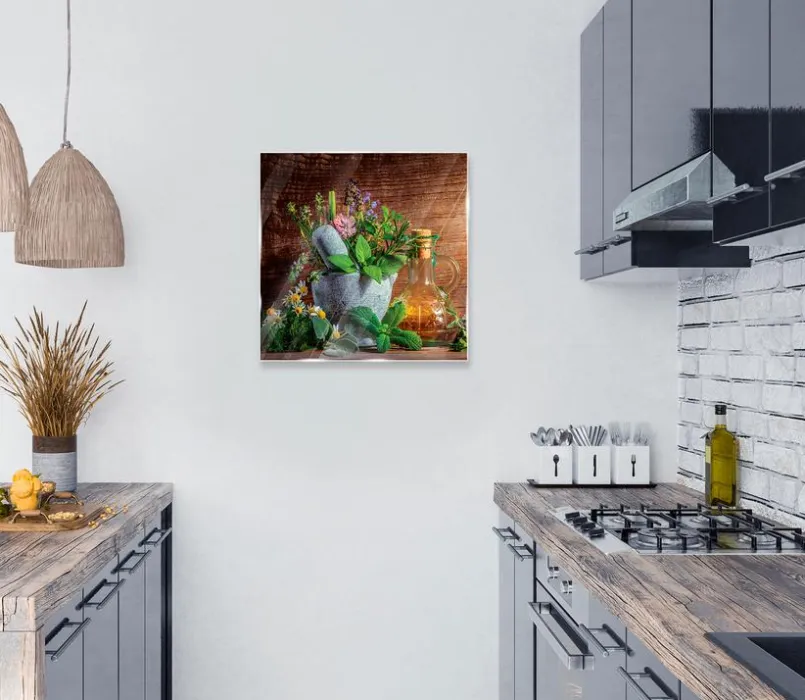 EUROART Bilder Ohne Rahmen|Bilder Nach Themen-Glasbild 50 x 50 cm Herbs and spices XV Braun