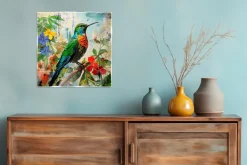EUROART Bilder Ohne Rahmen-Glasbild 30 x 30 cm Hummingbird Jungle I Bunt