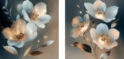 EUROART Bilder Ohne Rahmen-Glasbild 20 x 40 cm White Flowers On Gray IV Weiß