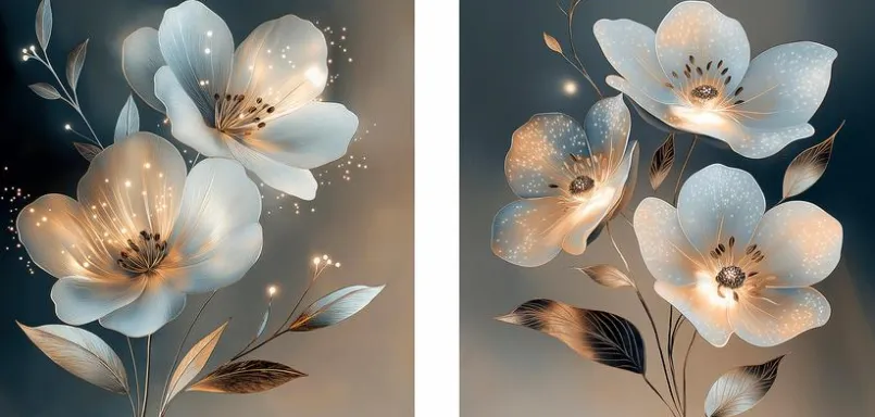 EUROART Bilder Ohne Rahmen-Glasbild 20 x 40 cm White Flowers On Gray IV Weiß