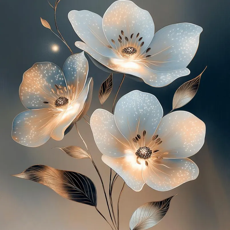 EUROART Bilder Ohne Rahmen-Glasbild 20 x 40 cm White Flowers On Gray IV Weiß
