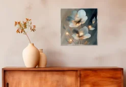 EUROART Bilder Ohne Rahmen-Glasbild 50 x 50 cm White Flowers On Gray III Weiß