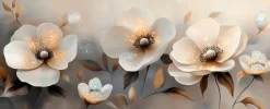 EUROART Bilder Ohne Rahmen-Glasbild 50 x 125 cm White Flowers On Gray II Weiß