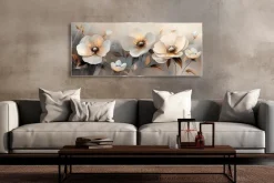 EUROART Bilder Ohne Rahmen-Glasbild 50 x 125 cm White Flowers On Gray II Weiß