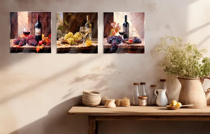 Glasbild 30 x 90 cm Wine Painted I 3tlg.<EUROART