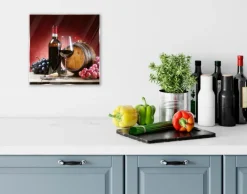 EUROART Bilder Ohne Rahmen-Glasbild 20 x 20 cm Wine Still Life II Rot