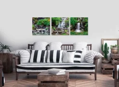 EUROART Bilder Ohne Rahmen|Bilder Nach Themen-Glasbild 3tlg. Waterfall I Grün