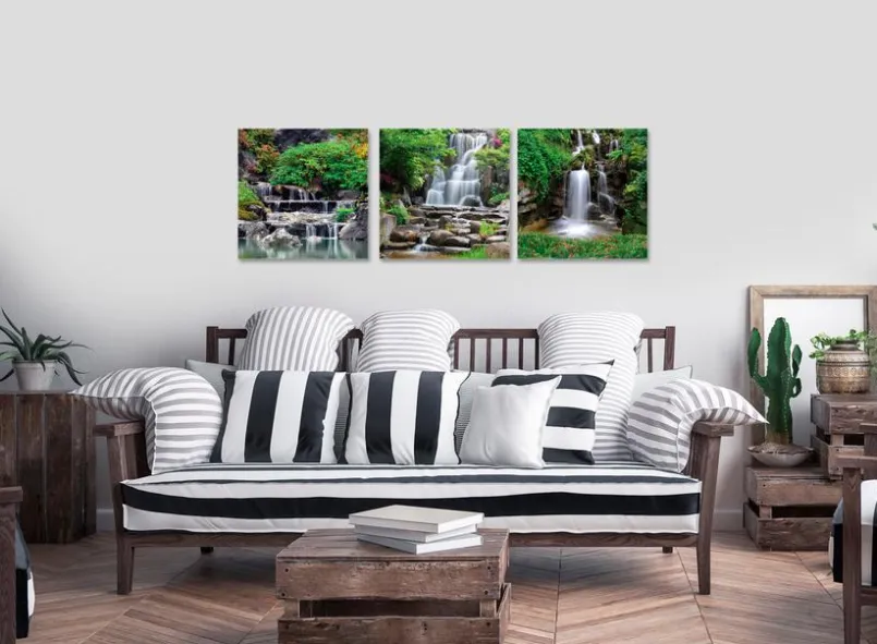 EUROART Bilder Ohne Rahmen|Bilder Nach Themen-Glasbild 3tlg. Waterfall I Grün