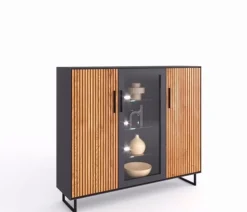 Kommoden|Kommoden|Elfo Highboard Stella Anthrazit / Eiche