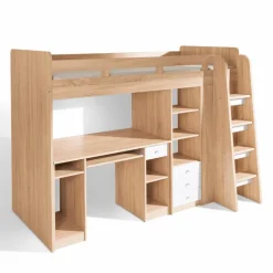 BEGABINO Kinderbetten|Kinderbetten-Hochbett Unit 90 x 200 cm Eiche Weiß