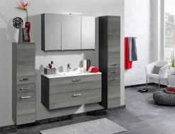Badschränke|Held-Möbel Hochschrank Bologna Eiche Rauchsilber / Graphitgrau