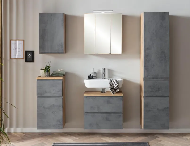 Badschränke|Held-Möbel Hochschrank Monza Eiche / Beton