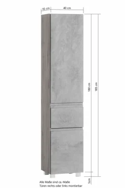 Badschränke|Held-Möbel Hochschrank Monza Eiche / Beton