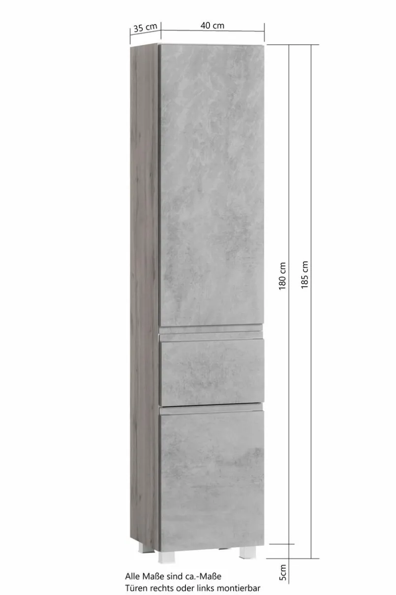Badschränke|Held-Möbel Hochschrank Monza Eiche / Beton