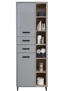 Badschränke| Hochschrank Tunis Grau / Eiche