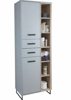 Badschränke| Hochschrank Tunis Grau / Eiche